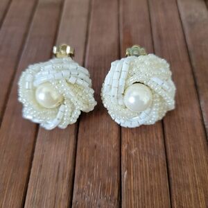 Elegant Cream Beaded Costume Earrings.